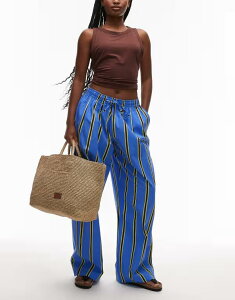 �g�b�v�V���b�v ���f�B�[�X �{�g���X �J�W���A���p���c ���C�h���b�O �p���c Topshop poplin pull on wide leg pants in stripes Multi �}���`�J���[