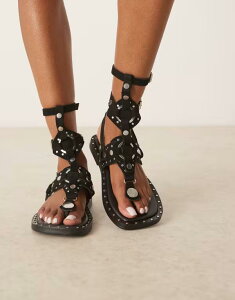 �G�C�\�X ���f�B�[�X �V���[�Y �T���_�� �X�G�[�h ���U�[ ASOS DESIGN Fort leather gladiator sandals suede Black suede �u���b�N