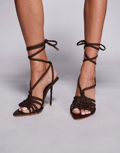 �V�~ ���f�B�[�X �V���[�Y �T���_�� �q�[�� SIMMI Shoes Simmi London Catalina wrap leg heeled sandals in chocolate PU Choc PU �`���R���[�g