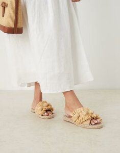 GC\X fB[X V[Y T_ ASOS DESIGN Jovie raffia pom-pom espadrille mules in natural Natural raffia