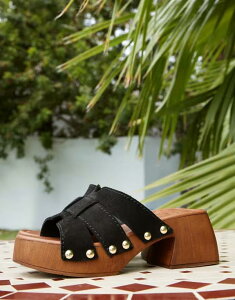 GC\X fB[X V[Y T_ XG[h q[ ASOS DESIGN Hudson premium suede mid heeled clog mules Black ubN