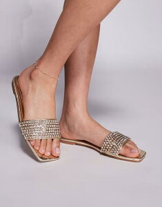 yz V~ fB[X T_ V[Y Simmi London Paison rhinestone flat sandals in gold metallic Gold Metallic PU