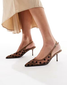 �O���}���X ���f�B�[�X �V���[�Y �p���v�X �h�b�g�� �h�b�g ���b�V�� Glamorous slingback pumps in mesh brown polkadot BROWN MESH POLKA DOT �u���E��