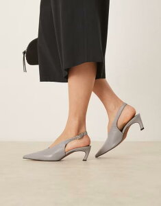 �G�C�\�X ���f�B�[�X �V���[�Y �q�[�� ���U�[ ASOS DESIGN Sculpt premium slingback mid heel shoes leather Gray leather �O���[