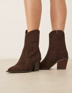 �G�C�\�X ���f�B�[�X �V���[�Y �u�[�c�E���C���u�[�c �X�G�[�h �u�[�c �q�[�� ASOS DESIGN Remedy heeled western boots in chocolate suedette CHOCOLATE SUEDETTE �`���R���[�g