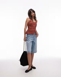 �g�b�v�V���b�v ���f�B�[�X �{�g���X �n�[�t�p���c�E�V���[�c �V���[�g�p���c �f�j�� Topshop board shorts in bleached denim Bleach �f�j��