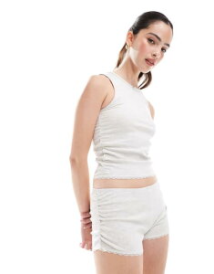 RbgI fB[X {gX n[tpcEV[c Cotton:On Cotton On ribbed ruffle sleep shorts in gray heather - part of a set Light Gray Marle