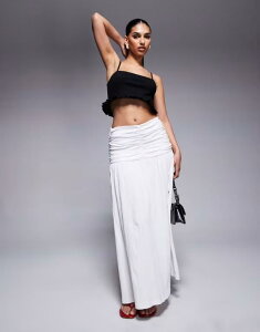 �G�C�\�X ���f�B�[�X �{�g���X �X�J�[�g �}�L�V ASOS DESIGN crinkle drop waist maxi skirt White �z���C�g