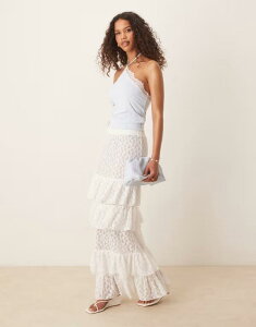 �G�C�\�X ���f�B�[�X �{�g���X �X�J�[�g �e�B�A�[�h ���[�X �}�L�V ASOS DESIGN lace tiered maxi skirt White �z���C�g