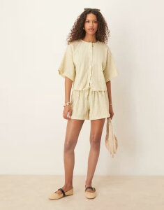 �G�C�\�X ���f�B�[�X �{�g���X �n�[�t�p���c�E�V���[�c ASOS DESIGN textured check boxer short - part of a set GREEN �O���[��