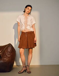 �g�b�v�V���b�v ���f�B�[�X �{�g���X �X�J�[�g �~�j �R�b�g�� Topshop cotton flippy mini skirt with godets BROWN �u���E��