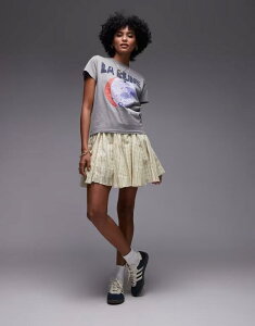 �g�b�v�V���b�v ���f�B�[�X �{�g���X �X�J�[�g �~�j �R�b�g�� Topshop cotton flippy mini skirt with godets in yellow and green stripe YELLOW �C�G���[