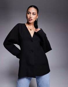 GC\X fB[X AE^[ WPbgEu] uU[ l ASOS DESIGN tailored linen look textured nipped waist blazer - part of a set Black ubN