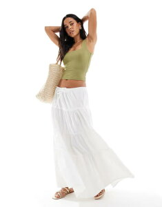 �~�X�Z���t�t���b�W ���f�B�[�X �{�g���X �X�J�[�g �e�B�A�[�h �}�L�V Miss Selfridge tiered maxi skirt WHITE �z���C�g