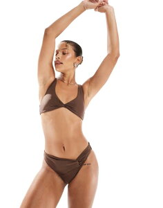 �~�X�Z���t�t���b�W ���f�B�[�X ���� �{�g���X�̂� Miss Selfridge twist detail bottom in chocolate Choc �`���R���[�g