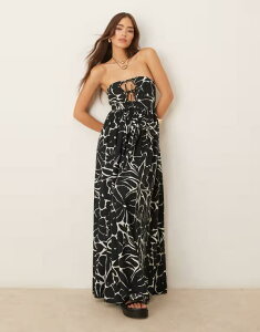 GC\X fB[X gbvX s[X t[ [X l }LV t[ ASOS DESIGN bandeau lace up maxi beach dress with linen in mono floral Mono