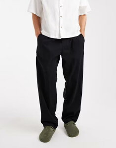 �W���b�N �A���h �W���[���Y �����Y �{�g���X �J�W���A���p���c �p���c ���l�� Jack & Jones loose fit linen mix pants Black �u���b�N