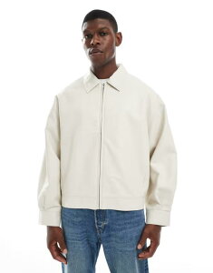 GC\X Y AE^[ WPbgEu] U[ tFCNU[ WPbg ASOS DESIGN oversized faux leather harrington jacket in stone STONE Xg[
