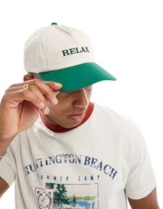 GC\X Y ANZT[ Xq Ecru/green ASOS DESIGN relax graphic cap in ecru and green