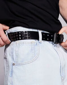 �G�C�\�X �����Y �A�N�Z�T���[ �x���g ASOS DESIGN belt with diamond pyramid studs Black �u���b�N