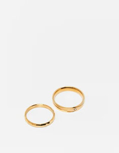 �G�C�\�X �����Y �A�N�Z�T���[ �����O T�V���c ASOS DESIGN waterproof stainless 2 pack skinny band ring with crystal tone surgical steel GOLD �S�[���h