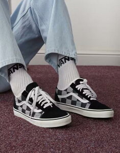 oY fB[X V[Y Xj[J[ Black Vans Old Skool sneakers in gray checkerboard