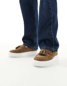 yz GC\X Y Xb|E[t@[ V[Y ASOS DESIGN cupsole loafers in taupe suede with tassels Taupe