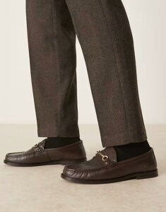 yz GC\X Y Xb|E[t@[ V[Y ASOS DESIGN penny loafers in brown leather with snaffles BROWN