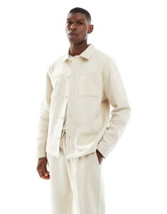 GC\X Y AE^[ WPbgEu] W[W[ WPbg ASOS DESIGN standard fit button up jersey jacket in stone Pelican Xg[