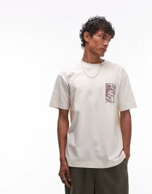 トップマン メンズ トップス Tシャツ オーバーサイズフィット フラワー柄 シャツ フラワー Topman oversized fit T-shirt with floral line drawing embroidery in ecru ECRU エクリュ