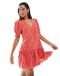 �~�X�Z���t�t���b�W ���f�B�[�X �g�b�v�X �����s�[�X �t�����[�� �v�����g �t�����[ Miss Selfridge printed spun smock dress floral Red ditsy ���b�h