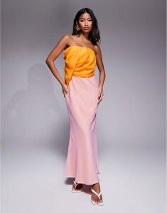 GC\X fB[X gbvX s[X }LVs[X h[v vg }LV ASOS DESIGN bandeau draped bias maxi dress and orange ombre print Ombre print sN