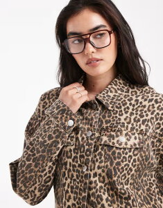F[_ fB[X AE^[ WPbgEu] vg fj WPbg Vero Moda oversized denim jacket in washed leopard print Silver Mink LEO ~N