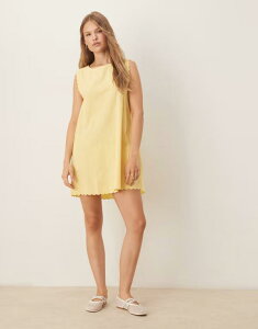 ���B�� ���f�B�[�X �g�b�v�X �����s�[�X �~�j�����s�[�X �~�j �R�b�g�� Vila scallop edge cotton mini dress in yellow Pale banana �C�G���[