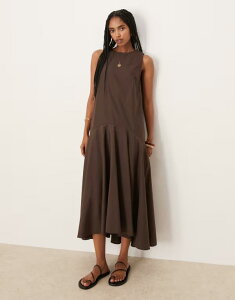 �G�C�\�X ���f�B�[�X �g�b�v�X �����s�[�X �}�L�V�����s�[�X �m�[�X���[�u �}�L�V ASOS DESIGN sleeveless drop waist maxi dress in chocolate chocolate �`���R���[�g