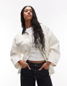 gbvVbv fB[X AE^[ WPbgEu] RgXg fj WPbg Topshop denim barn jacket with contrast collar in ecru Ecru GN