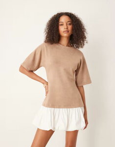 GC\X fB[X gbvX s[X ~js[X ~j TVc XG[h ASOS DESIGN suedette t-shirt mini dress with bubble hem in camel CAMEL L