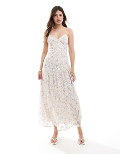 �G�C�\�X ���f�B�[�X �g�b�v�X �����s�[�X �~�f�B�����s�[�X �t�����[�� �v�����g �~�f�B ���[�X �t�����[ ASOS DESIGN lace insert paneled midi dress in lilac ditsy floral print PASTEL DITSY FLORAL ���C���b�N