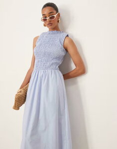 �L�X�U�X�J�C ���f�B�[�X �g�b�v�X �����s�[�X �~�f�B�����s�[�X �~�f�B Kiss The Sky shirred drop waist midi dress in sky Sky blue �u���[