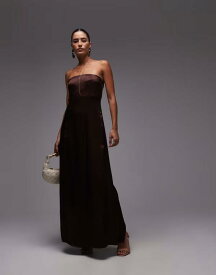 トップショップ レディース トップス ワンピース Topshop satin bandeau midi dress in chocolate