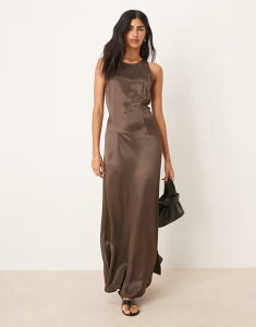 �G�C�\�X ���f�B�[�X �g�b�v�X �����s�[�X �}�L�V�����s�[�X �T�e�� �}�L�V ASOS DESIGN racer satin maxi dress in chocolate Chocolate �`���R���[�g