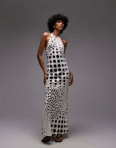 �g�b�v�V���b�v ���f�B�[�X �g�b�v�X �����s�[�X �}�L�V�����s�[�X �h�b�g �}�L�V �z���^�[ Topshop halter neck maxi dress in scatter ecru polka dots ECRU AND BLACK POLKA DOTS �G�N����