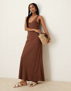 �G�C�\�X ���f�B�[�X �g�b�v�X �����s�[�X ���l�� �}�L�V ASOS DESIGN bias cut linen look maxi slip dress in chocolate Chocolate �`���R���[�g