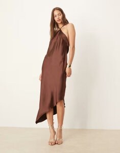 �G�C�\�X ���f�B�[�X �g�b�v�X �����s�[�X �}�L�V�����s�[�X �T�e�� �}�L�V �z���^�[ ASOS DESIGN satin halter maxi dress in chocolate Chocolate �`���R���[�g