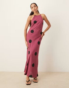 �G�C�\�X ���f�B�[�X �g�b�v�X �����s�[�X �h�b�g�� �h�b�g ���l�� �}�L�V ASOS DESIGN linen blend racer neck maxi sundress polka dot Spot �p�[�v��