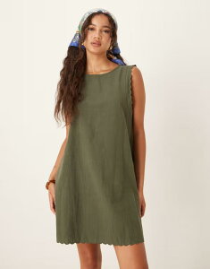 ���B�� ���f�B�[�X �g�b�v�X �����s�[�X �~�j�����s�[�X �~�j �R�b�g�� Vila scallop edge cotton mini dress Deep depths �O���[��