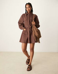 �G�C�\�X ���f�B�[�X �g�b�v�X �����s�[�X �~�j�����s�[�X �~�j �V���c ASOS DESIGN utility shirt mini dress with belt in chocolate Chocolate �`���R���[�g
