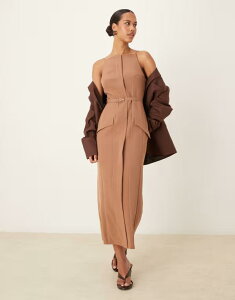 �G�C�\�X ���f�B�[�X �g�b�v�X �����s�[�X �~�f�B�����s�[�X �~�f�B ASOS DESIGN slash neck belted midi dress with pockets in taupe Taupe �g�[�v
