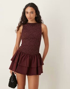 �G�C�\�X ���f�B�[�X �g�b�v�X �����s�[�X �~�j�����s�[�X �~�j �X�J�[�g ���[�X ASOS DESIGN lace bodice mini dress with poplin skirt in chococlate Chocolate �`���R���[�g