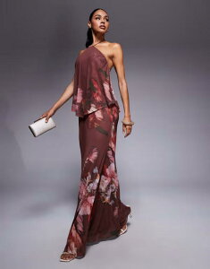 �G�C�\�X ���f�B�[�X �g�b�v�X �����s�[�X �}�L�V�����s�[�X �t�����[�� �v�����g ���b�V�� �I�[�o�[���C �V�A�[ �}�L�V �t�����[ �z���^�[ ASOS DESIGN printed mesh halterneck maxi dress with sheer overlay 